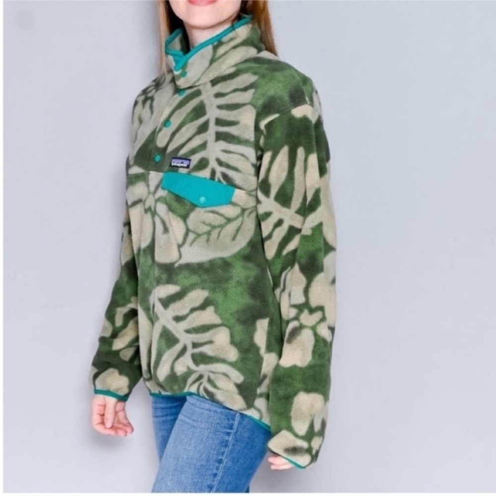 Patagonia Fleece Synchilla Spice Garden Camp Green Tropical Leaf Women's Large